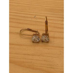 Gold Tone Leverback Solitaire Cubic Zirconia Earrings